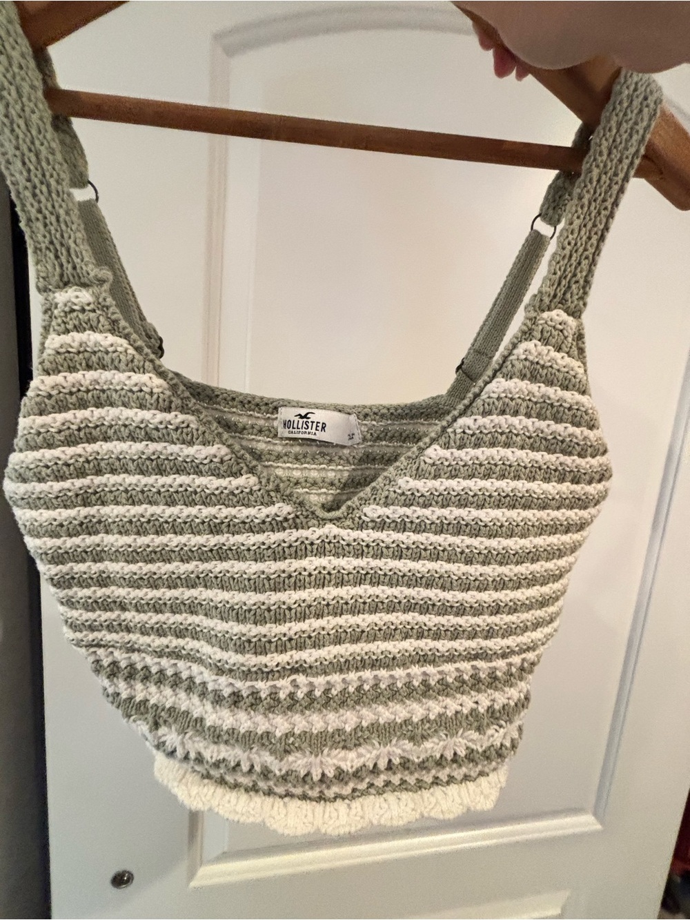Hollister Olive & Cream Striped Knit V-Neck Tank